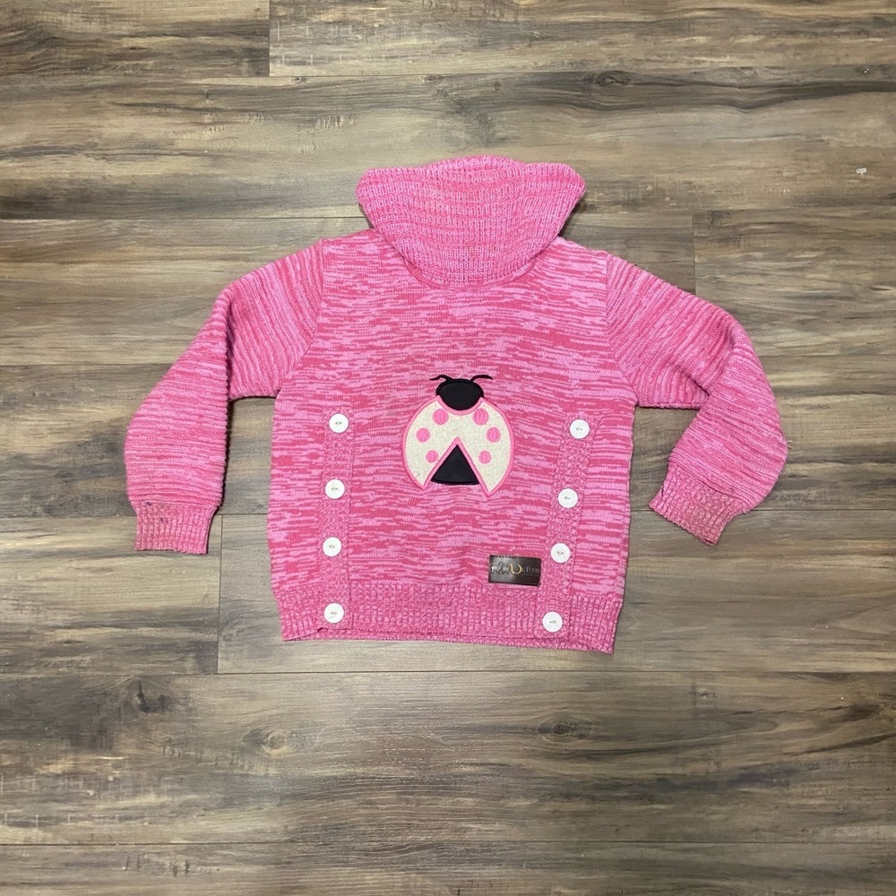 Cozy Pink Knit Kids Sweater with Ladybug Accent